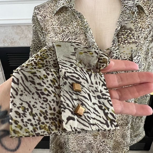 Bcbgmxazria Sheer Long Sleeve Blouse With Mini Zebra Print - Picture 15 of 16